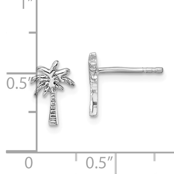 Sterling Silver Rhodium-plated Polished Palm Tree Post Earring