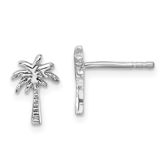 Sterling Silver Rhodium-plated Polished Palm Tree Post Earring