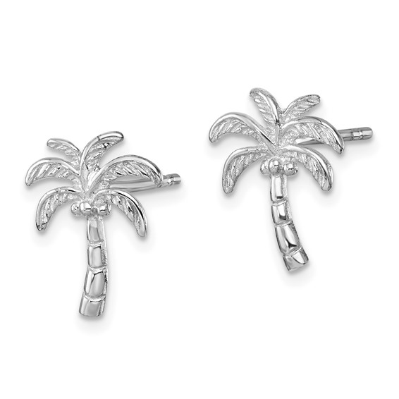 Sterling Silver Rhodium-plated Polished Palm Tree Post Earring