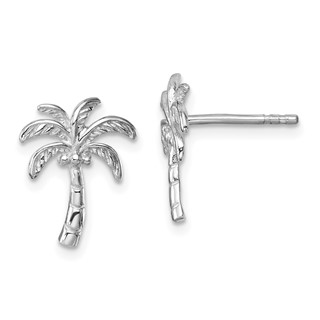 Sterling Silver Rhodium-plated Polished Palm Tree Post Earring