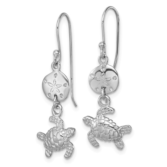 Sterling Silver Rhodium-plated Polished Sand Dollar and Swimming Turtle Pendant