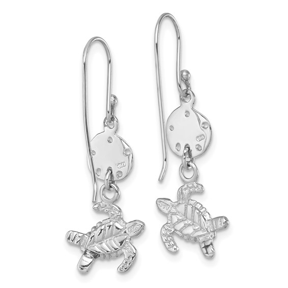 Sterling Silver Rhodium-plated Polished Sand Dollar and Swimming Turtle Pendant