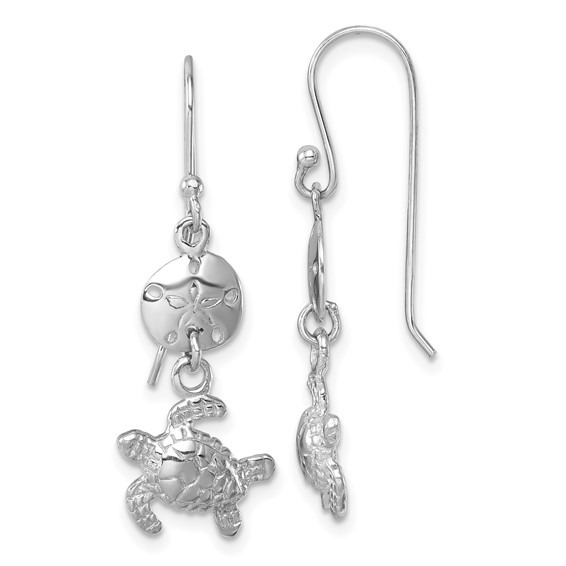 Sterling Silver Rhodium-plated Polished Sand Dollar and Swimming Turtle Pendant