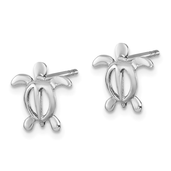 Sterling Silver Rhodium-plated Cut Out Turtle Post Earring