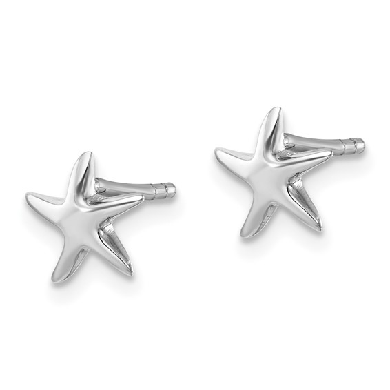 Sterling Silver Rhodium-plated Polished Starfish Post Earring