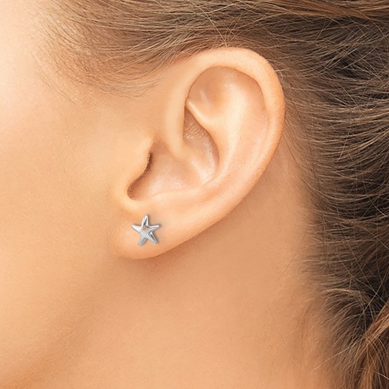 Sterling Silver Rhodium-plated Polished Starfish Post Earring