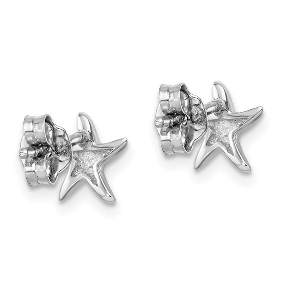 Sterling Silver Rhodium-plated Polished Starfish Post Earring