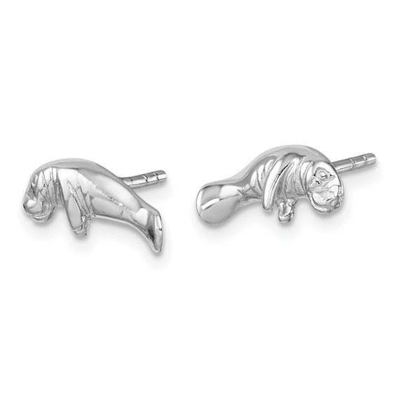 Sterling Silver Rhodium-plated Polished Manatee Post Earring