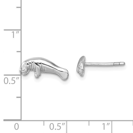 Sterling Silver Rhodium-plated Polished Manatee Post Earring