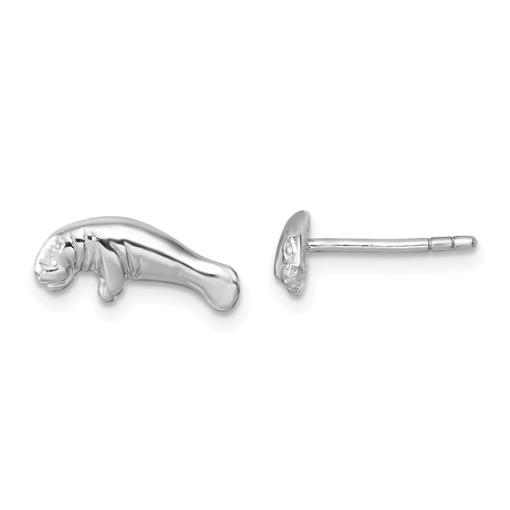 Sterling Silver Rhodium-plated Polished Manatee Post Earring