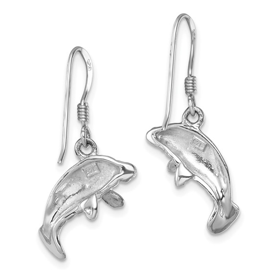 Sterling Silver Rhodium-plated Polished Manatee Dangle Earring