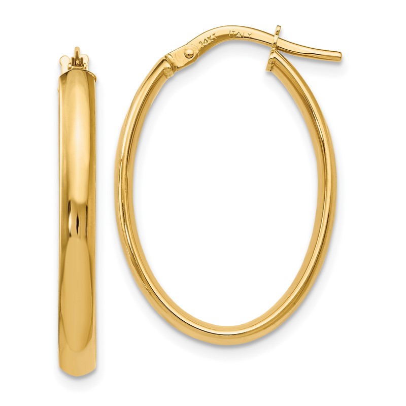 14K Polished Oval Hoop Earrings