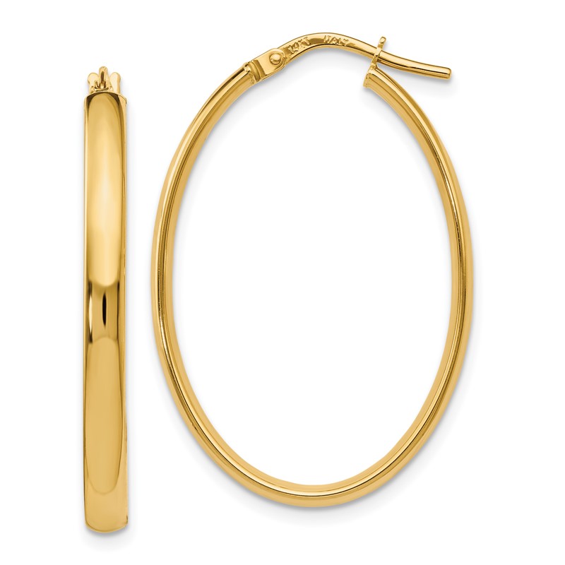 14K Polished Oval Hoop Earrings