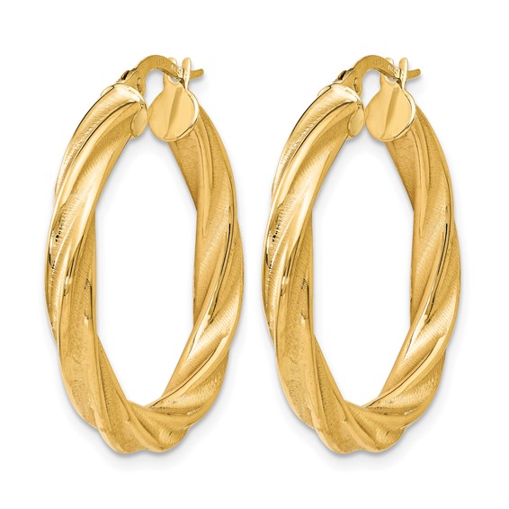 Leslie's 14K Polished Scratch-finish Twisted Hoop Earrings