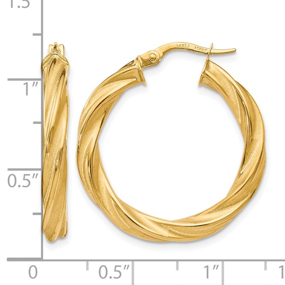 Leslie's 14K Polished Scratch-finish Twisted Hoop Earrings