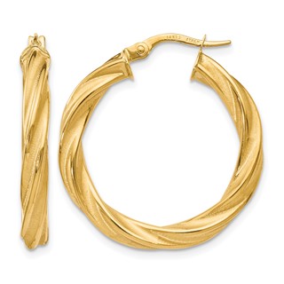 Leslie's 14K Polished Scratch-finish Twisted Hoop Earrings