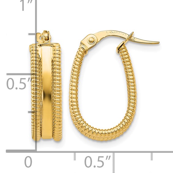 Leslie's 14K Polished Textured Oval Hoop Earrings