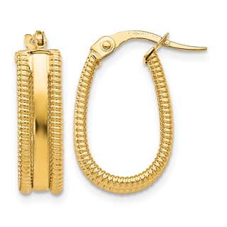 Leslie's 14K Polished Textured Oval Hoop Earrings