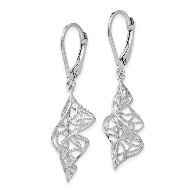 14K White Gold Textured Leverback Earrings