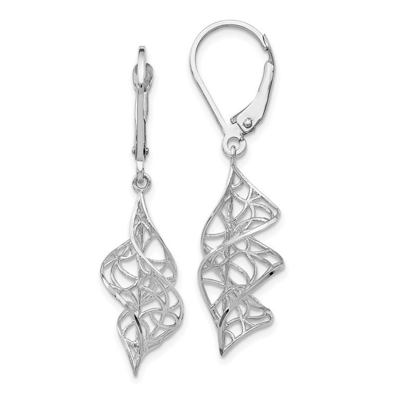 14K White Gold Textured Leverback Earrings