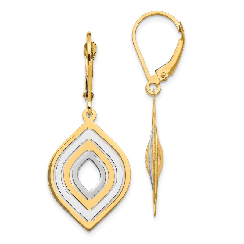 14K with Rhodium Polished Leverback Earrings