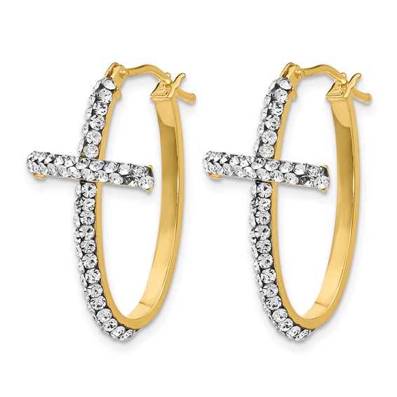 Leslie's 14K Crystals Polished Cross Hoop Earrings