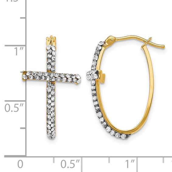 Leslie's 14K Crystals Polished Cross Hoop Earrings
