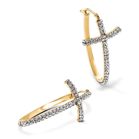Leslie's 14K Crystals Polished Cross Hoop Earrings