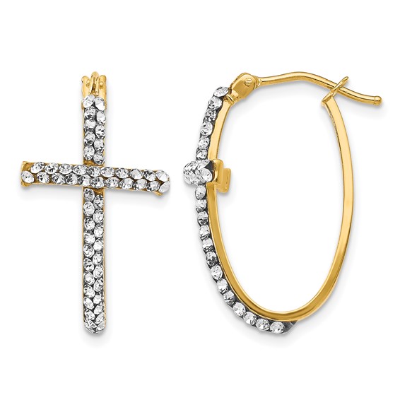 Leslie's 14K Crystals Polished Cross Hoop Earrings