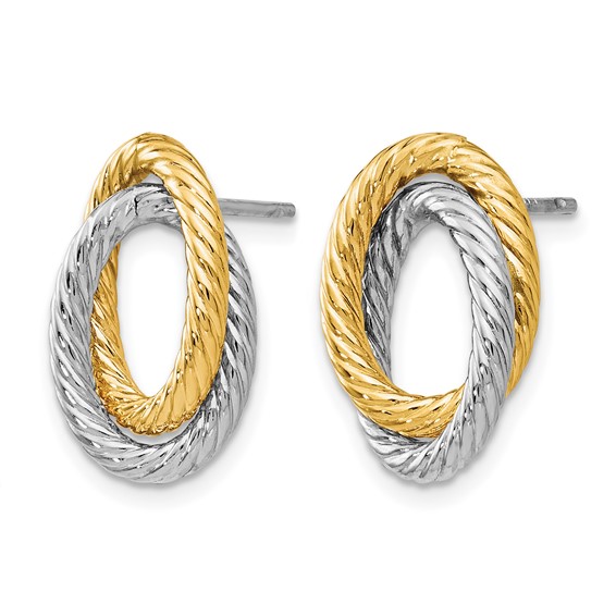 Leslie's 14K w/ White Rhodium Fancy Twisted Oval Post Earrings