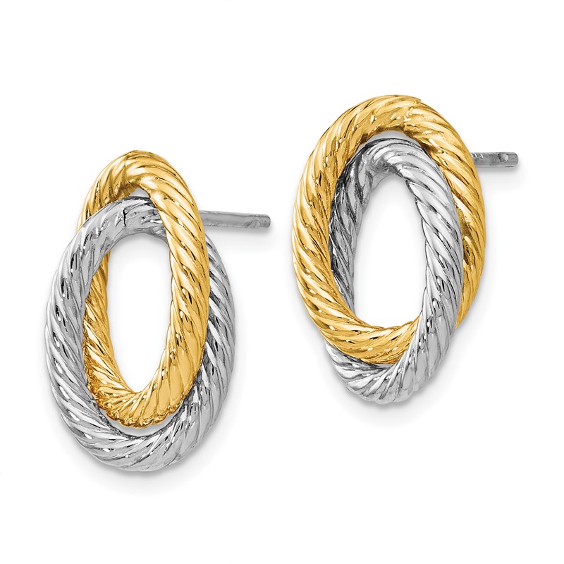 14K w/ White Rhodium Fancy Twisted Oval Post Earrings