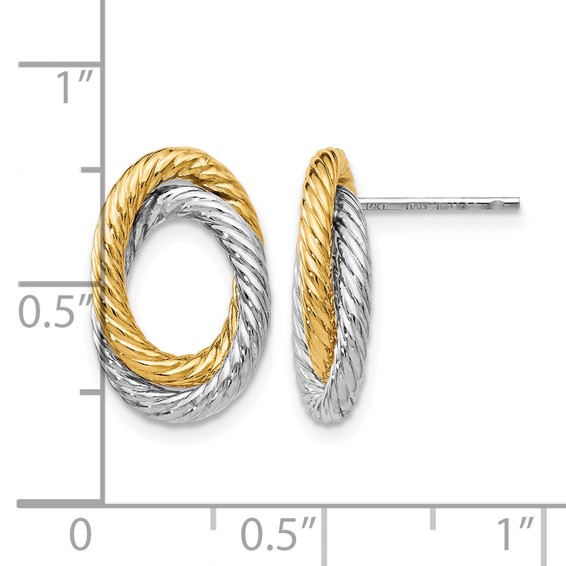 Leslie's 14K w/ White Rhodium Fancy Twisted Oval Post Earrings