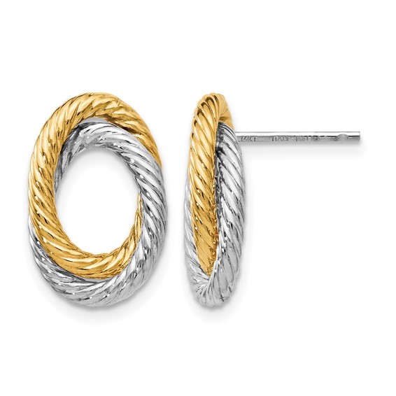 Leslie's 14K w/ White Rhodium Fancy Twisted Oval Post Earrings