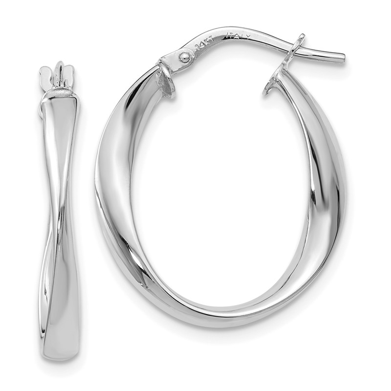 14K with White Rhodium Plating Polished Hoop Earrings