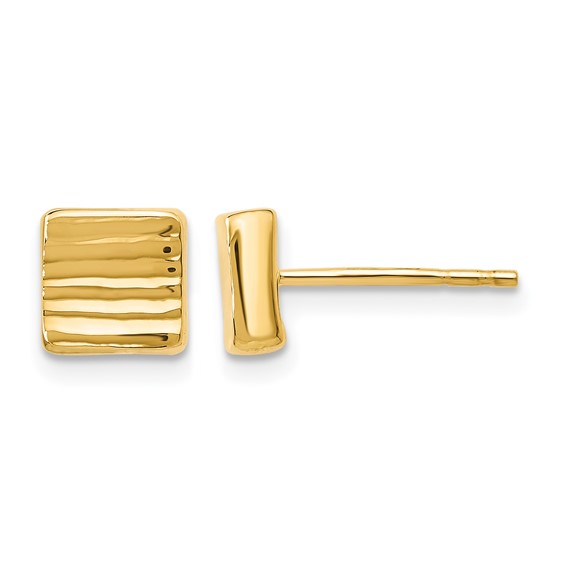 Leslie's Gold Polished and Grooved Square Post Earrings