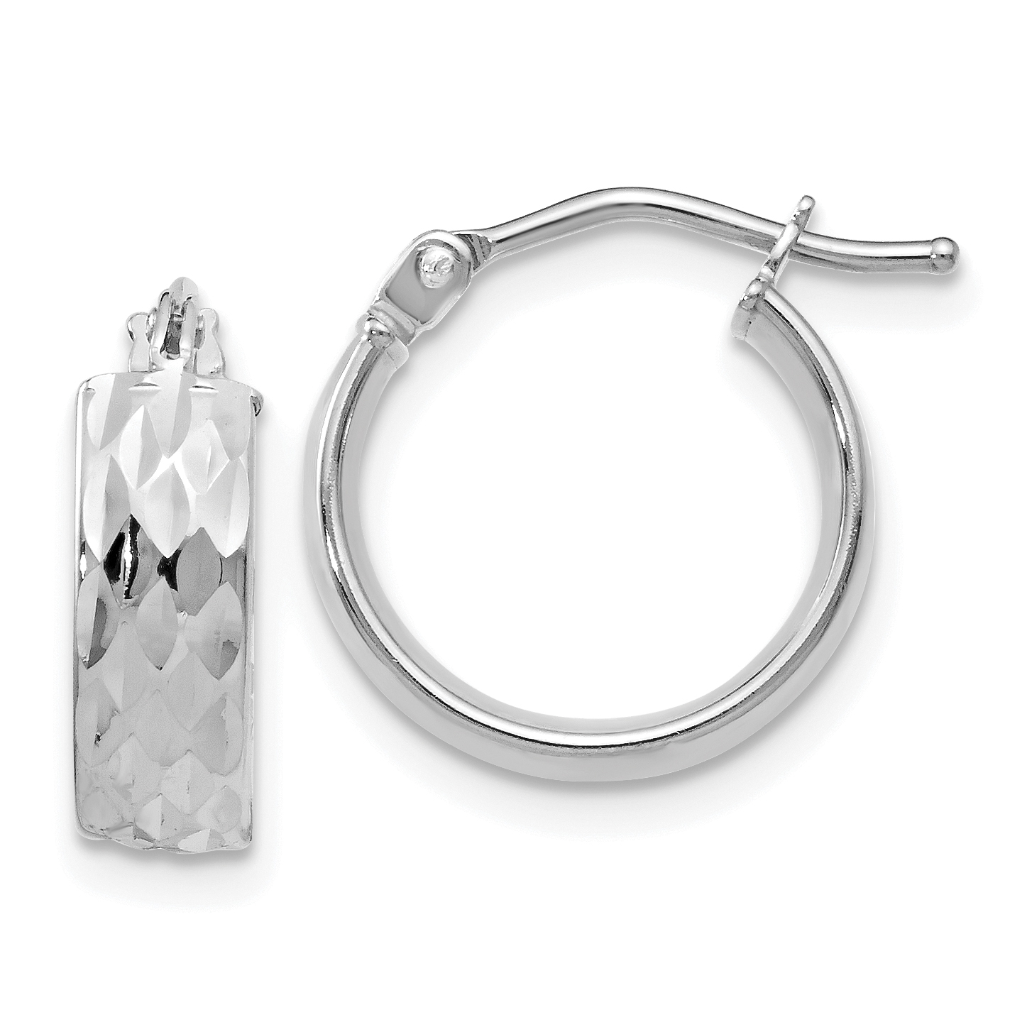 Leslie S 14k White Gold Polished And Diamond Cut Hoop Earrings