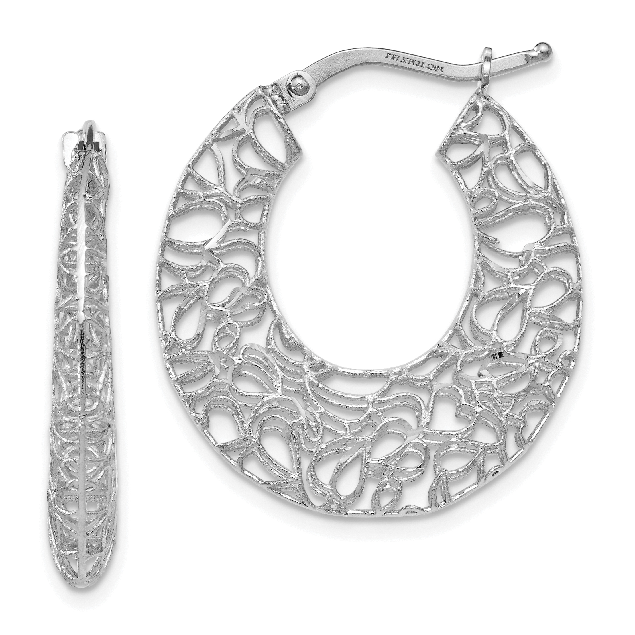 Leslie S 14k White Gold Filigree Spiral Hoop Earrings