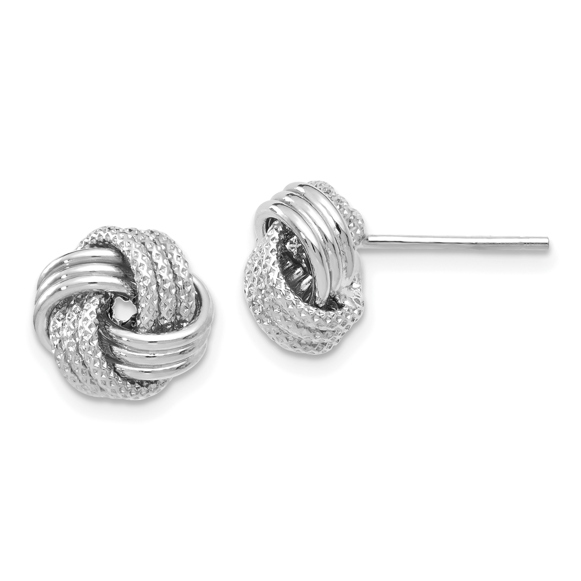 Leslie S 14k White Gold Polished Textured Love Knot Earrings