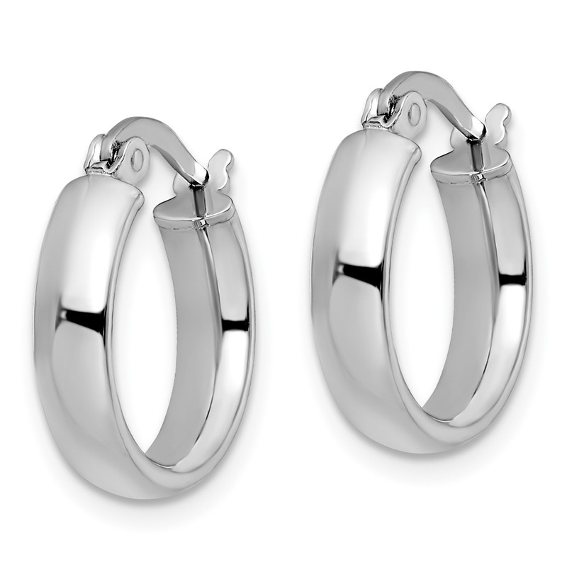 14K with White Rhodium Plating Polished Hoop Earrings