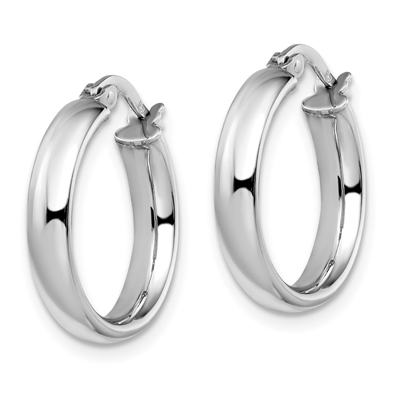 14K with White Rhodium Plating Polished Hoop Earrings
