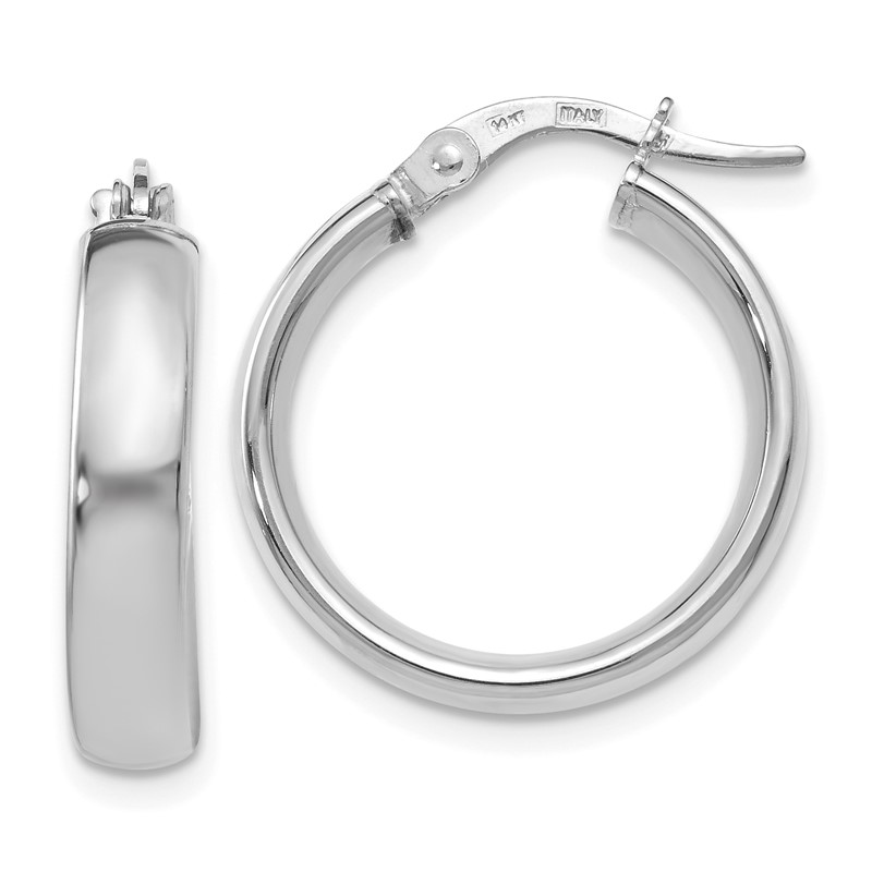 14K with White Rhodium Plating Polished Hoop Earrings
