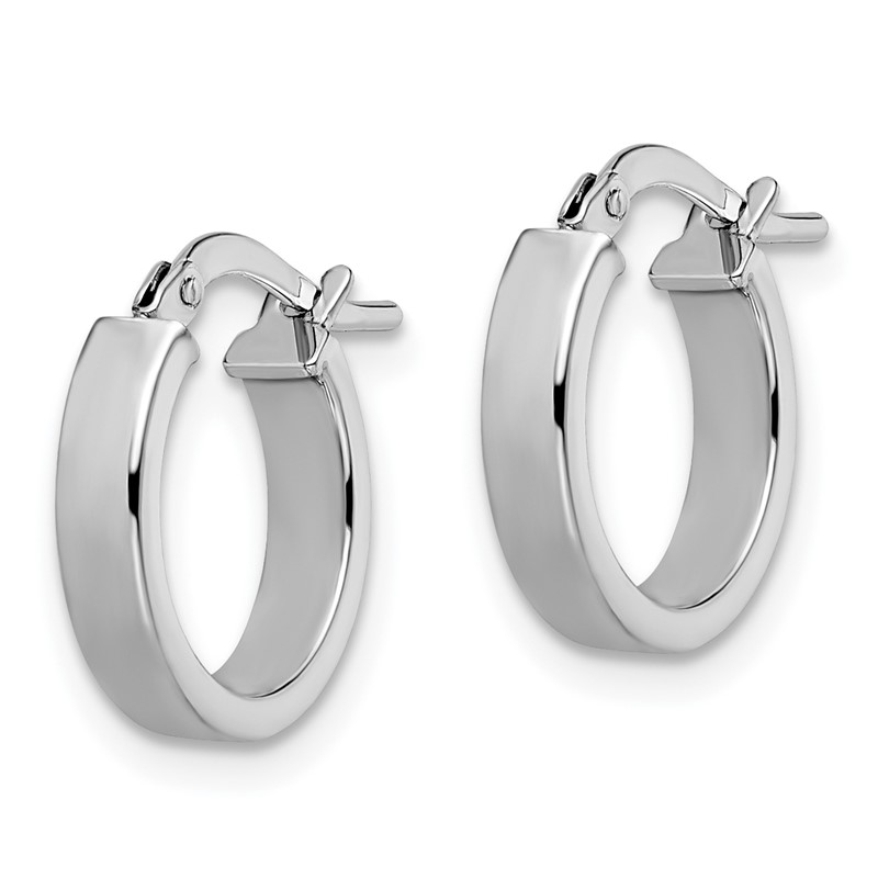 14K with White Rhodium Plating Polished Hoop Earrings