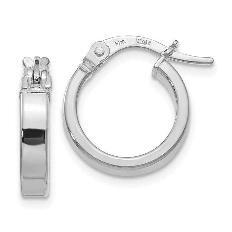 14K with White Rhodium Plating Polished Hoop Earrings