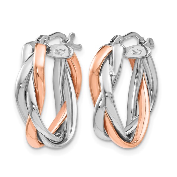 Leslie's 14K with White Rhodium and Rose Gold Plating Polished Hinged Hoop Earrings