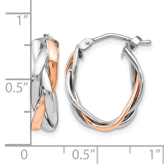 Leslie's 14K with White Rhodium and Rose Gold Plating Polished Hinged Hoop Earrings