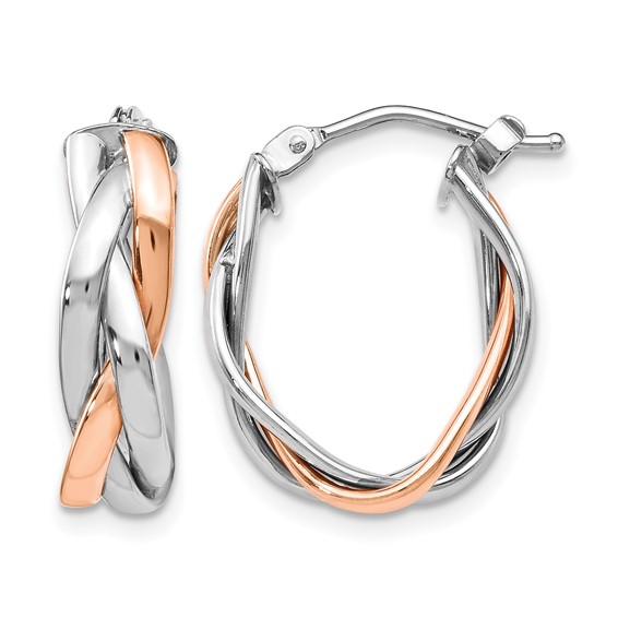Leslie's 14K with White Rhodium and Rose Gold Plating Polished Hinged Hoop Earrings