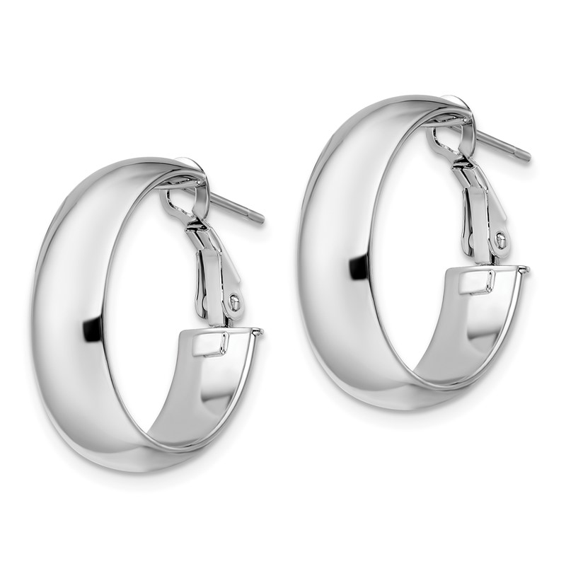 14K with White Rhodium Plating Polished Hoop Earrings