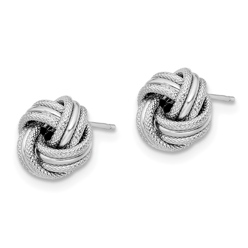 14K with White Rhodium Plating Knot Polished D/C Post Earrings