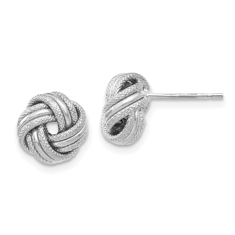 14K with White Rhodium Plating Knot Polished D/C Post Earrings