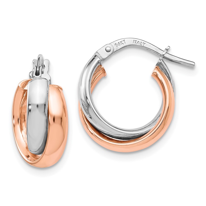 14K White Gold Rose-plated Polished Hoop Earrings